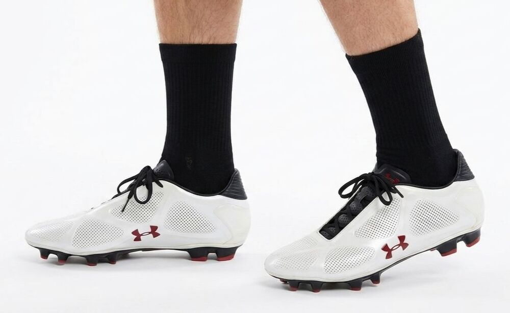Under Armour Blur II FG Soccer Cleats Mens 10.5 White Red Black 1205722-16 EUC